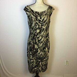 Connected Sheath Dress Size 12 Womans Animal Print Cap Sleeve Stretch Faux Wrap